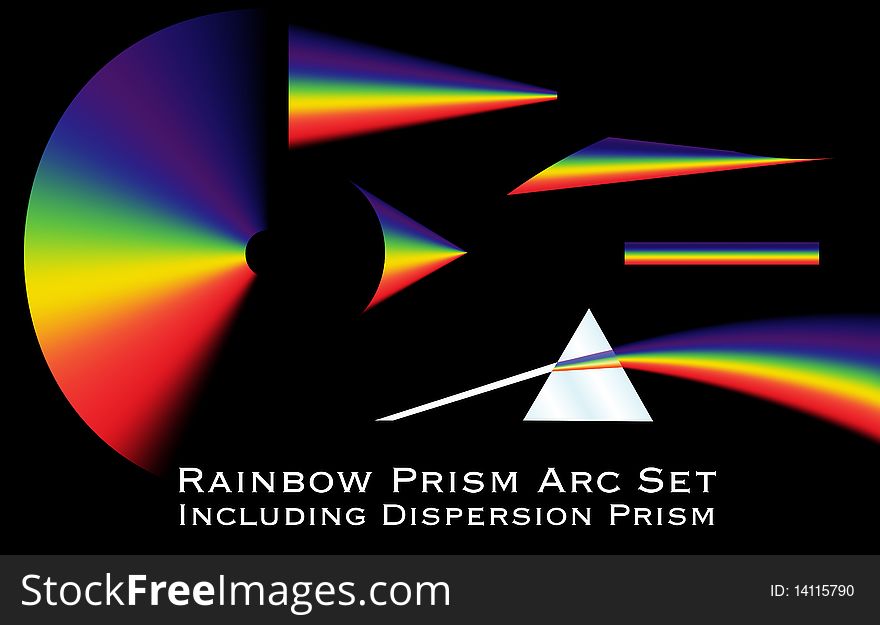 Collection of rainbow arcs including a dispersion prism illustration. Collection of rainbow arcs including a dispersion prism illustration.