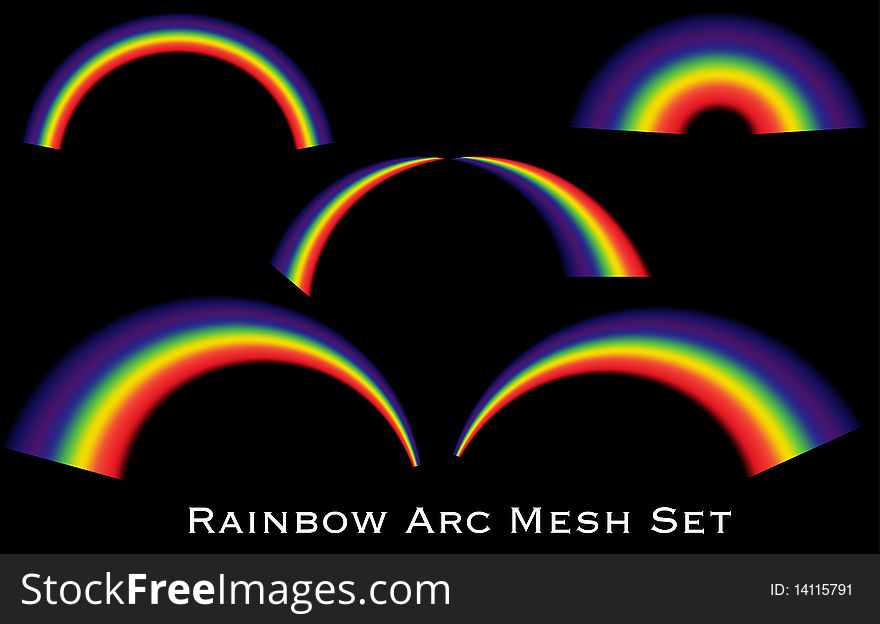 Collection of rainbow arcs on black background. Collection of rainbow arcs on black background.