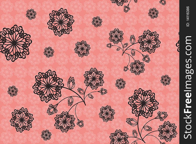 Black openwork flowers on pink background
