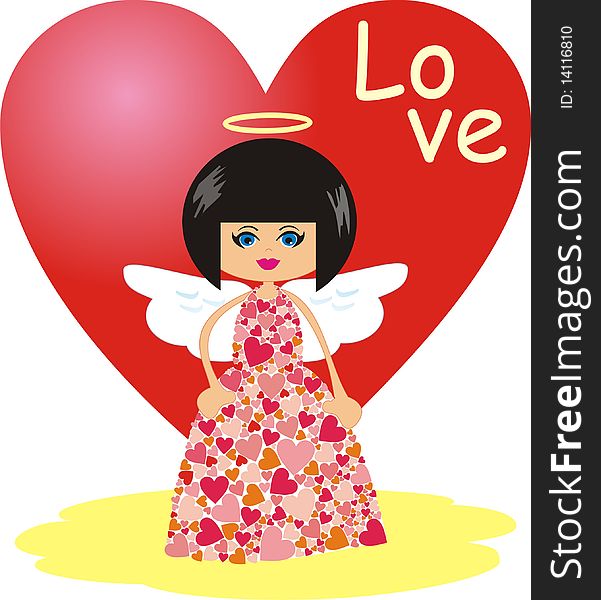 Isolated illustration of angel in a dress from hearts