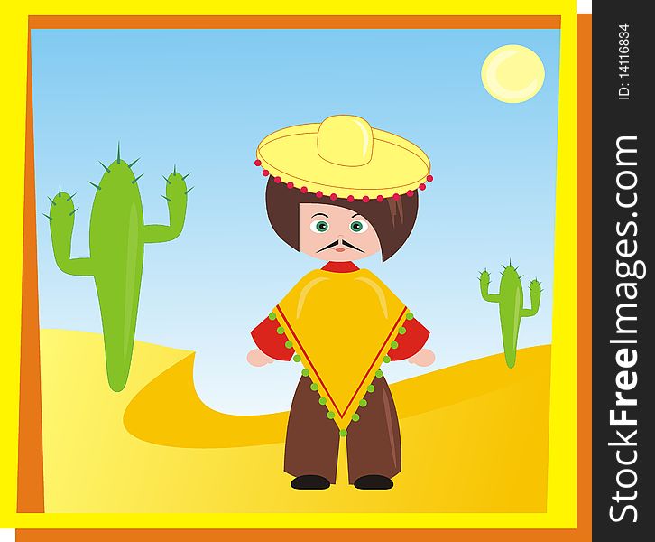 Mexican man in desert - cartoon illustration