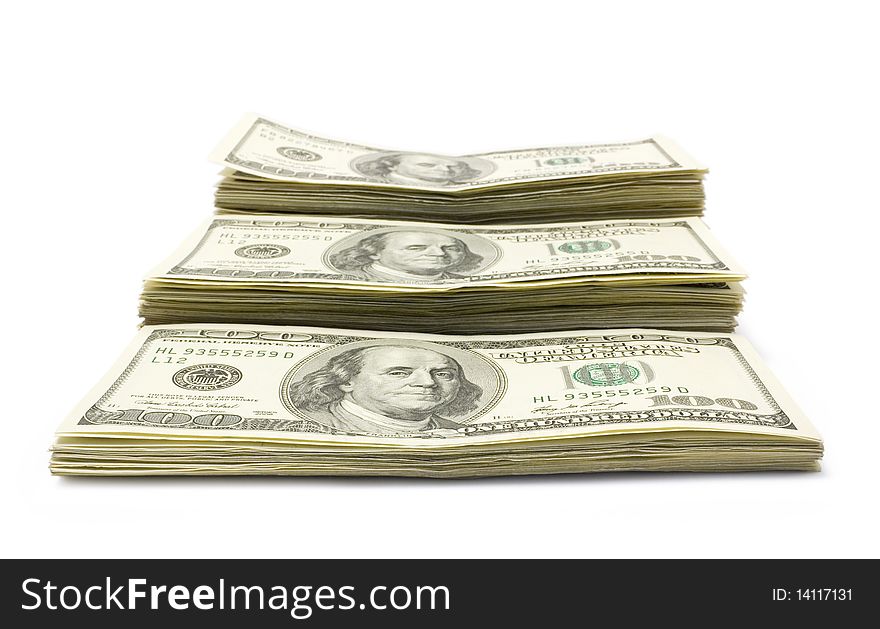 Pack of dollars isolated  on white background. Pack of dollars isolated  on white background