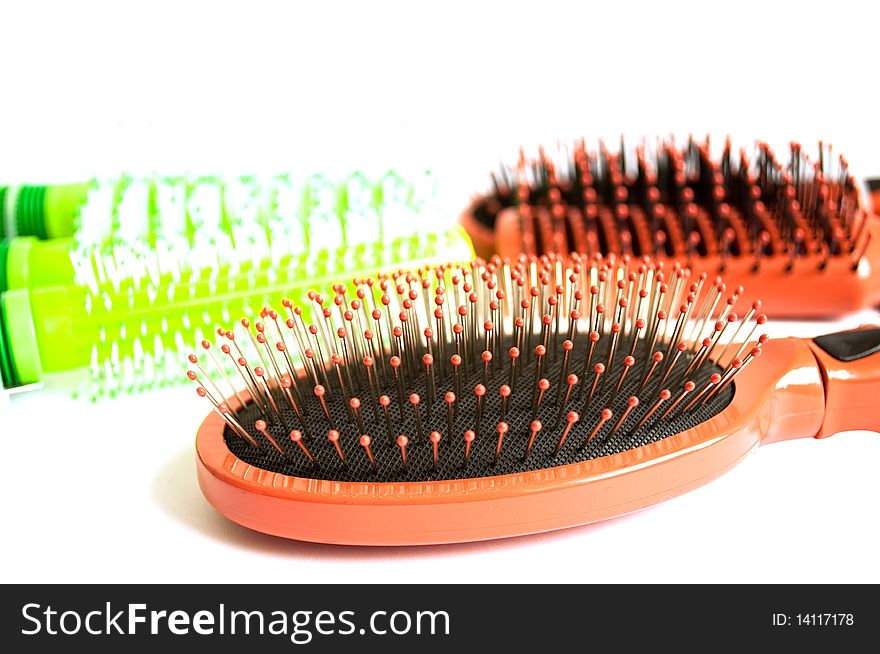 Hairbrushes on a white background