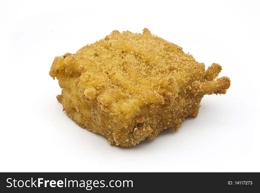 Breaded fried dough on a white background