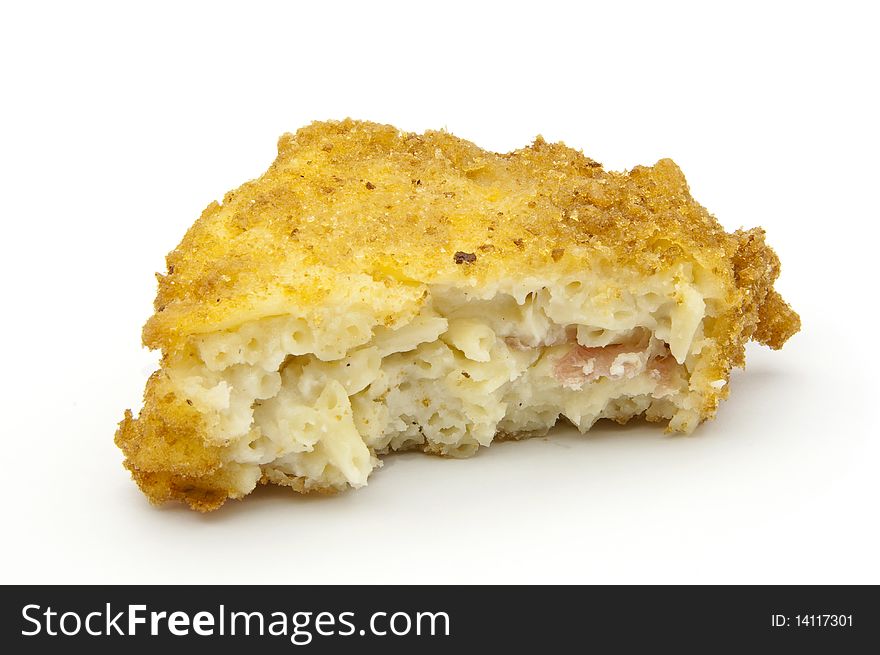 Breaded fried dough on a white background