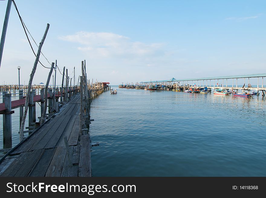 Scenic of an old jetty with clear sky