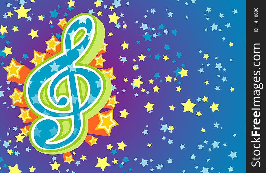 A musical background with a treble clef and stars. Vector illustration for use as a filer or poster. A musical background with a treble clef and stars. Vector illustration for use as a filer or poster.