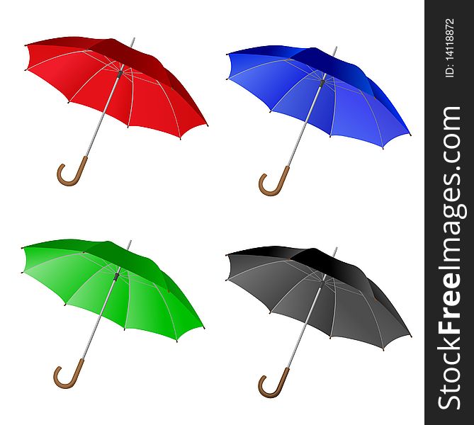 4 umbrella set, isolated, illustration