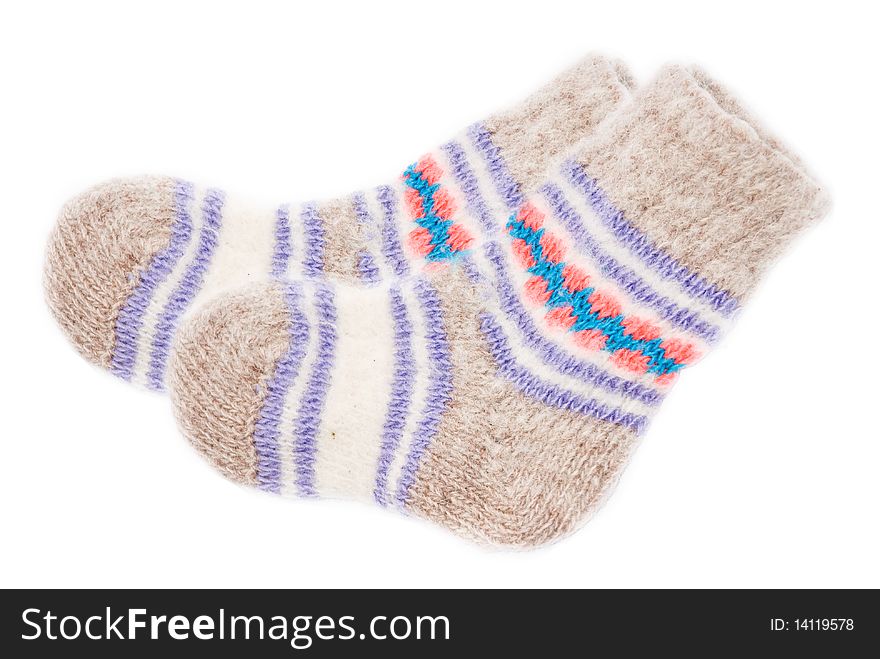 Knitted socks on a white background