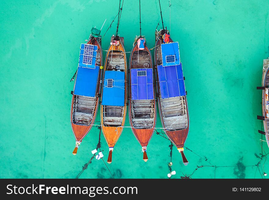 Longtail boats Thailand from above