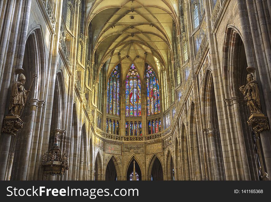 PRAGUE, CZECH REPUBLIC - OCTOBER 14, 2018: The gothic presbytery of St. Vitus cathedral.