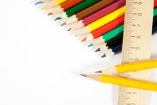 Colored Pencils And A Ruler Royalty Free Stock Photography