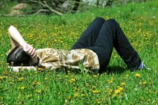 Girl Dreaming On The Grass Stock Photography Girl Dreaming On The Grass Stock Photography