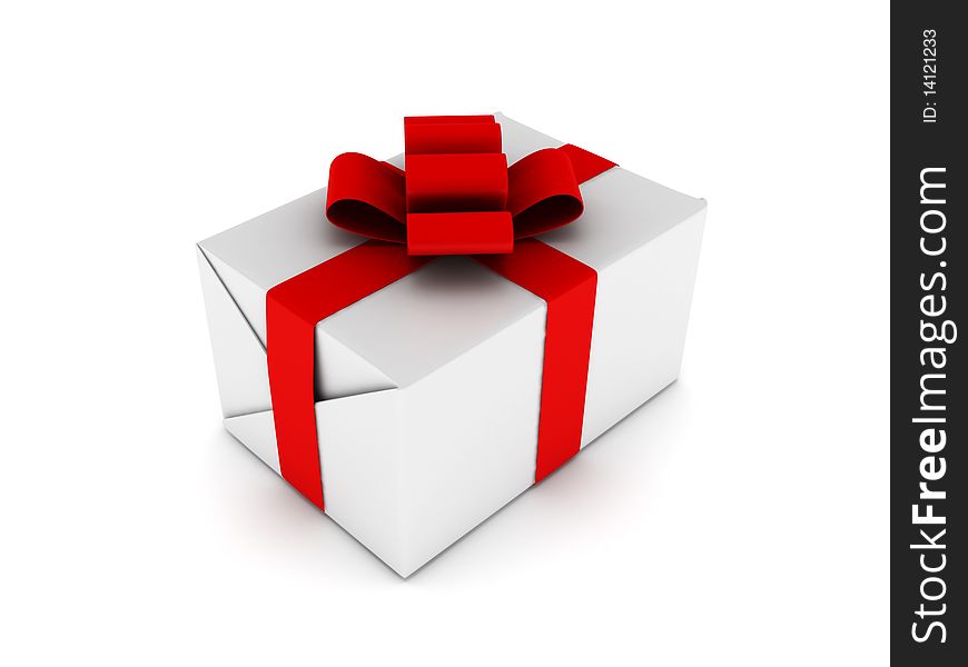Gift. White box with ribbon isolated on white background. High quality 3d render.