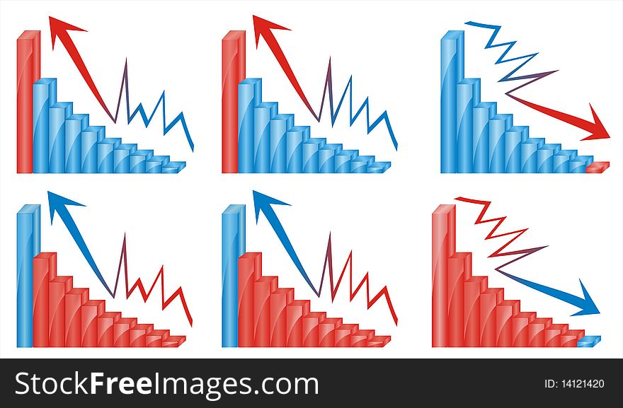 3d business chart diagram percent profit schedule share table work, 3D ascending/descendending chart over white background, blue and red chart. 3d business chart diagram percent profit schedule share table work, 3D ascending/descendending chart over white background, blue and red chart