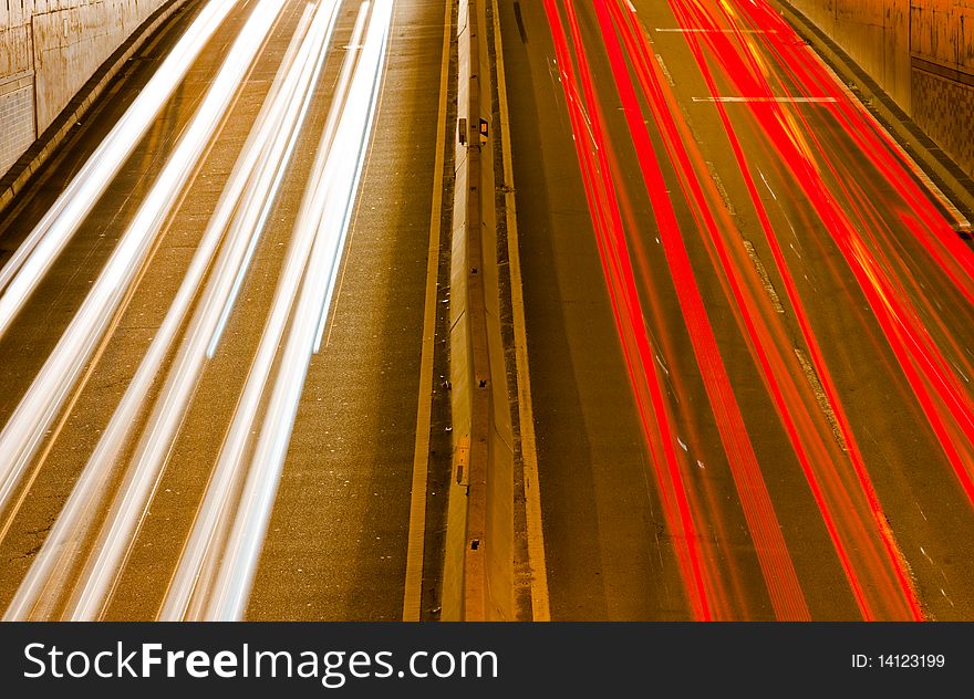 Light streaks from cars driving at night