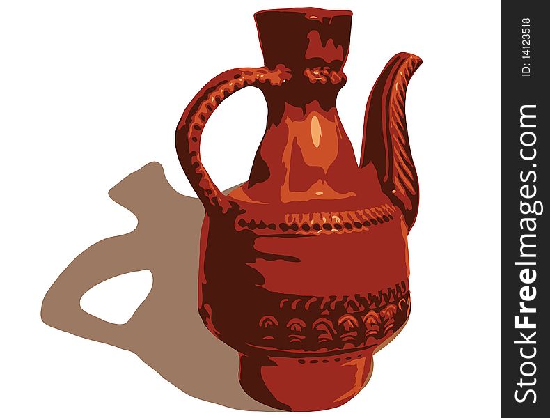 image of ceramic jug with the handle of brown color