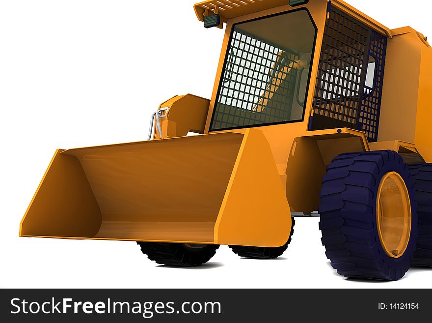 Orange Bulldozer on wheels isolated on white