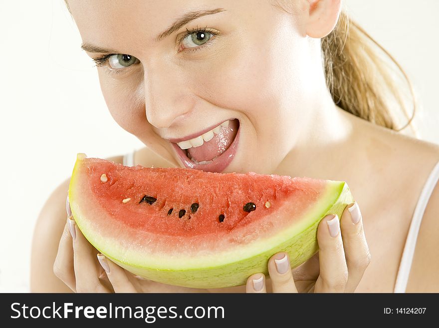 Portrait of woman with melon