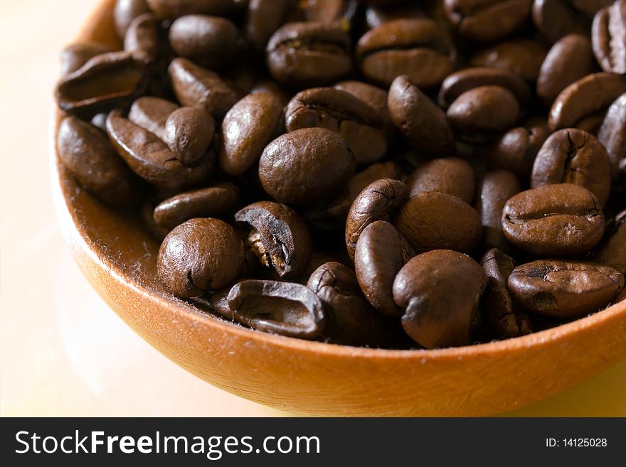 Fresh Roasted,coffee Beans In The Spoon,close Up