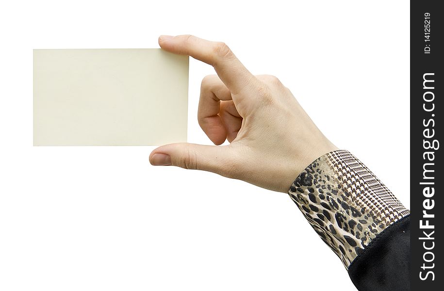 A card blank in a hand on the white