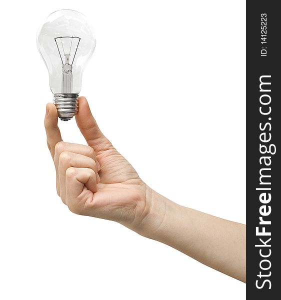 Bulb in a hand on a background