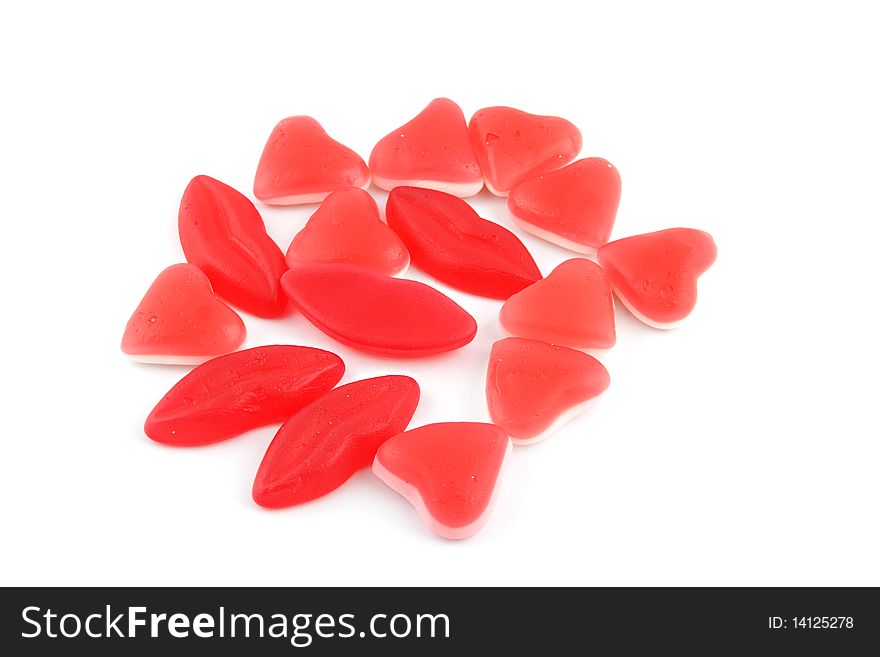 Hearts en lips candy isolated on white background. Hearts en lips candy isolated on white background