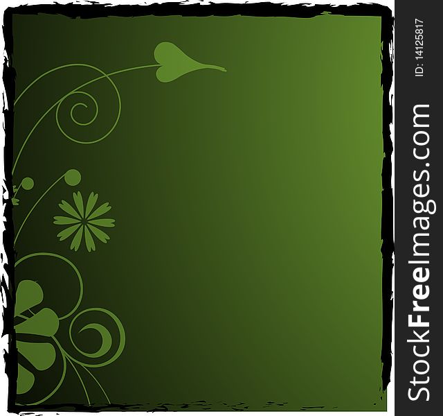 Dark green floral background. Place for texts and inscriptions.
