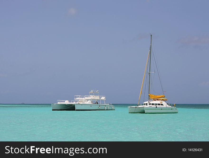 Catamaran in saona beach - caribbean sea