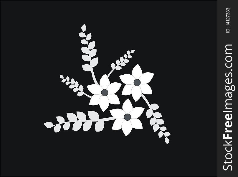 Flowers with leaves on a black background. Flowers with leaves on a black background