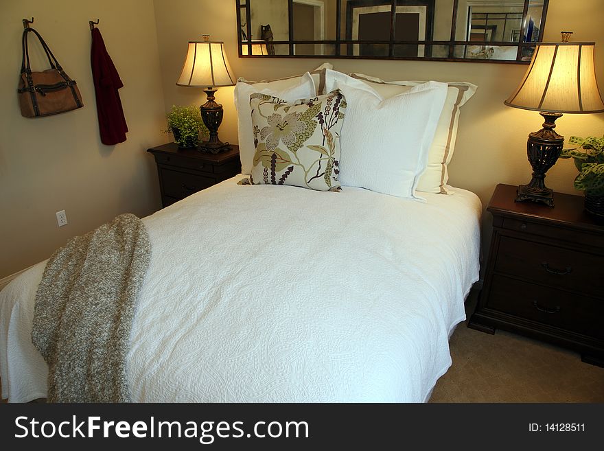 Bedroom with contemporary furniture and decor. Bedroom with contemporary furniture and decor.