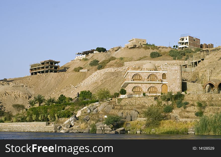 Houses on the banks of the Nile River. Houses on the banks of the Nile River