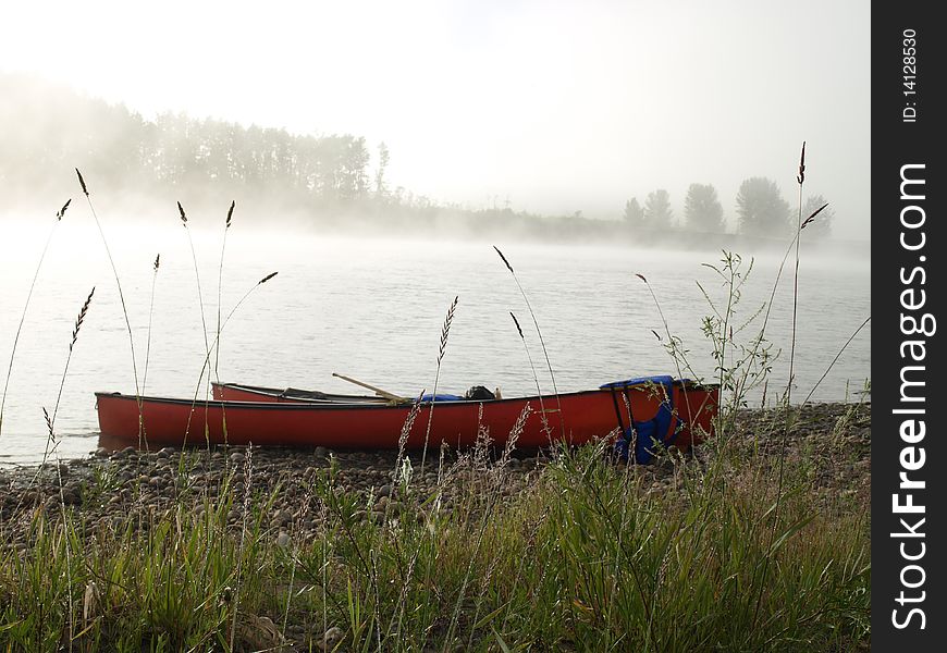 Canada canoe river bak and fog