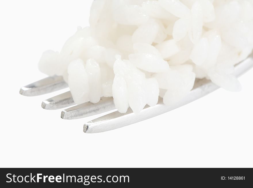 Fork With Rice Macro Isolated