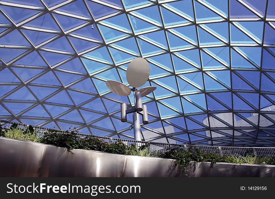 Modern building interior, glass roof. Modern building interior, glass roof