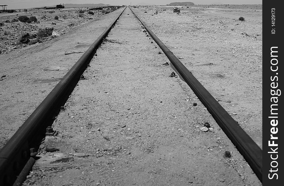 Railroad track in black and white in Bolivia. Railroad track in black and white in Bolivia