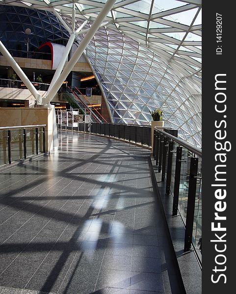Modern building interior, hall and glass roof. Modern building interior, hall and glass roof