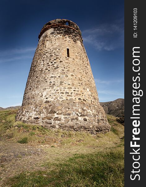 Old stone watchtower in almunecar spain