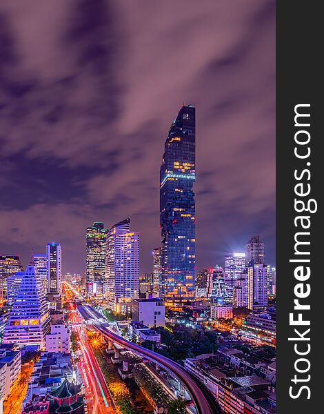 Cityscape of Bangkok, capital of Thailand at night time