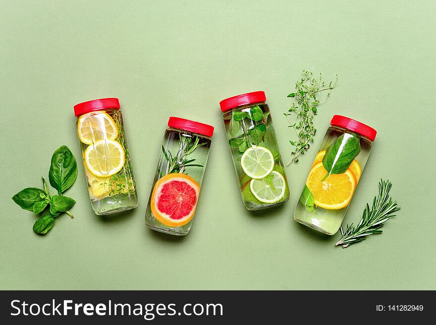 Spa fruits and herbs bottled infused water