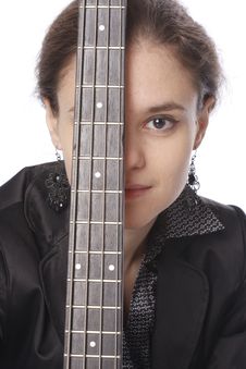 Young Womanwith Bass Guitar Royalty Free Stock Photos Young Womanwith Bass Guitar Royalty Free Stock Photos