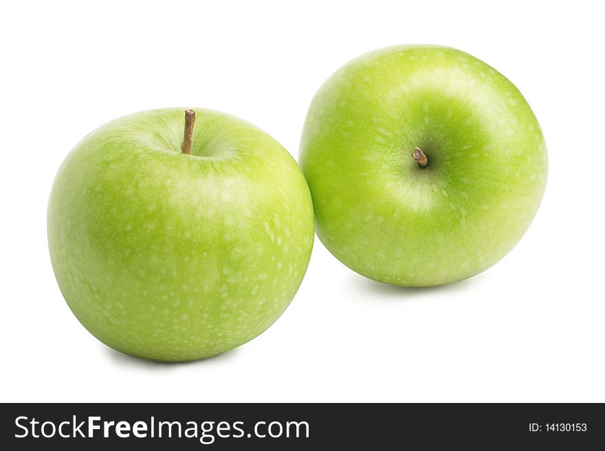 Ripe green apples on white background (isolated, clipping path)