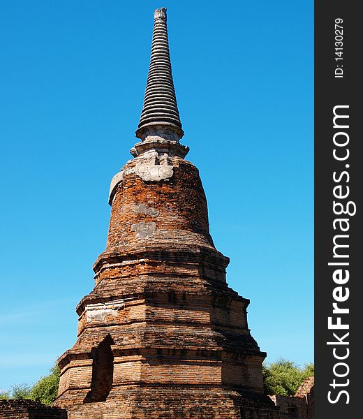 A famous ruin stupa in Ayuthaya, Thailand