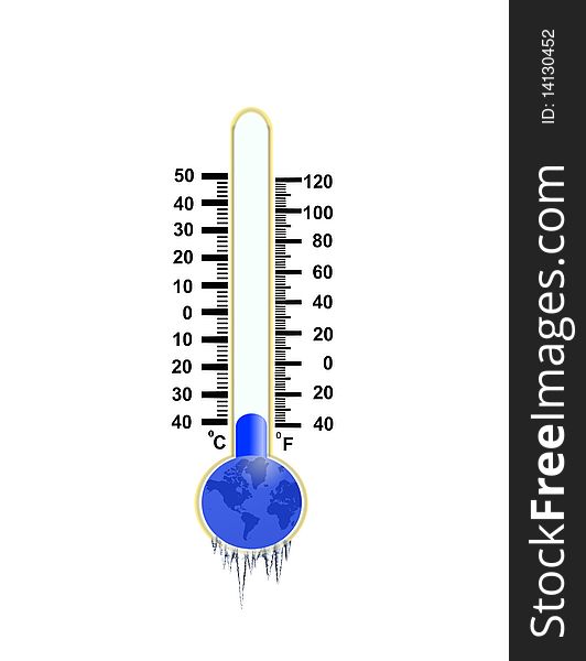 Image of frozen world with thermometer