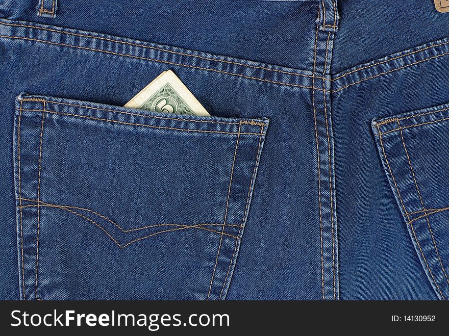 Five dollars in blue jeans pocket