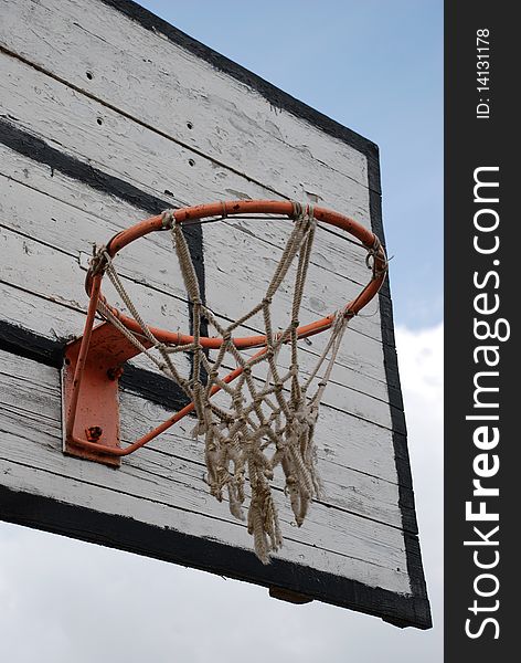 Close up of a basketball backboard and goal