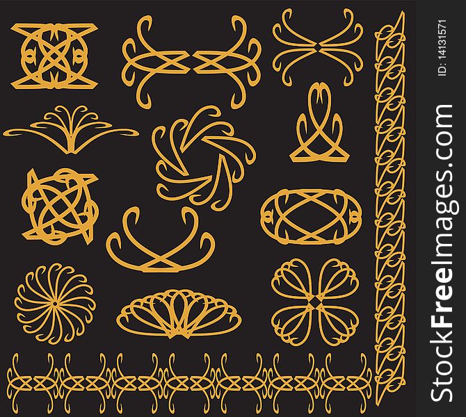 Set of decor elements on black background