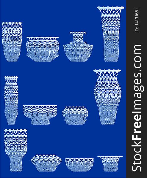 Set from cut glass ware on a dark blue background. Set from cut glass ware on a dark blue background.