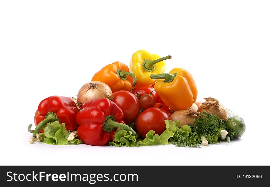 Image of different fresh and tasty vegetables. Isolated on a white background.