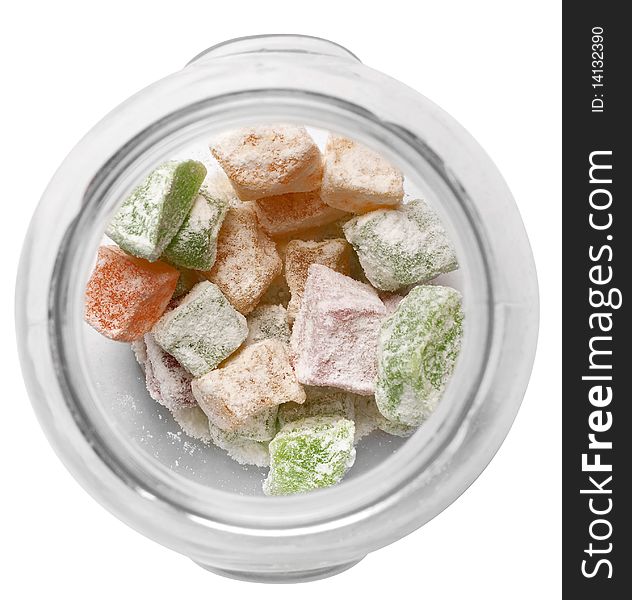 Sugar candy in a glass dish (isolated)